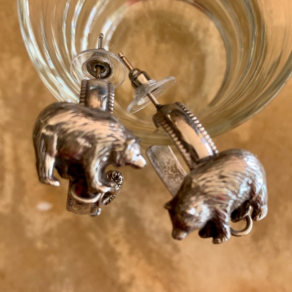 Sterling silver bear feather post earrings hoop tooth Native American artist - Picture 4 of 9